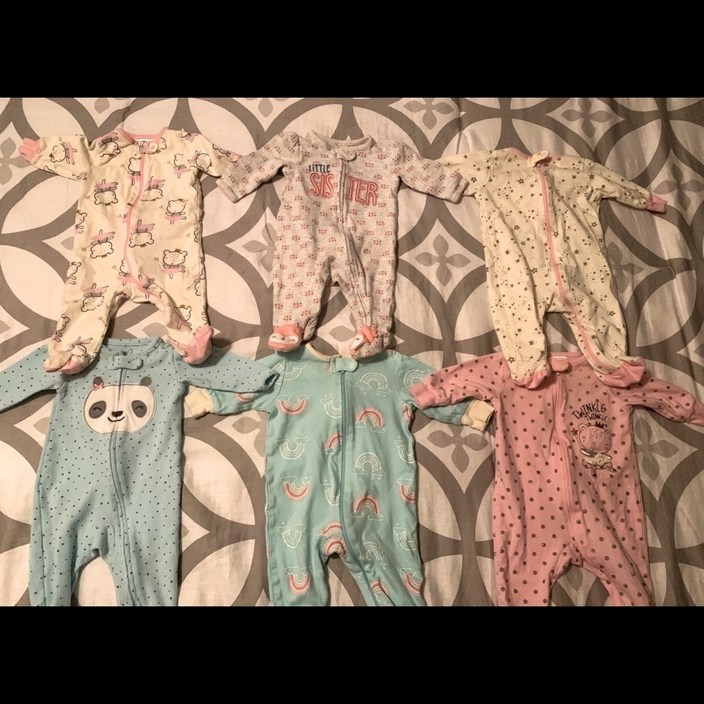 Six 0-3 month infant girl pajamas